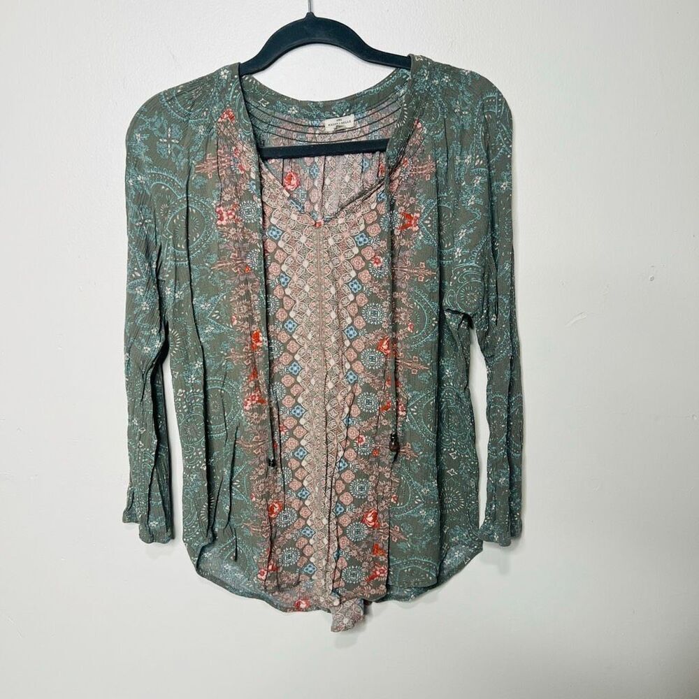 Boho Printed Green Layered Front Peasant Top